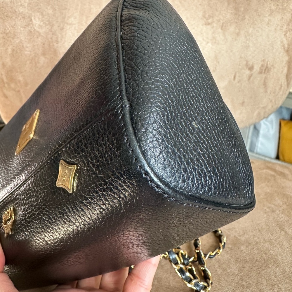 MCM Black Leather w/ Gold Chain Crossbody Bag, Good Condition - Picture 10 of 15